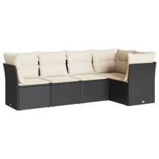 vidaXL 5 részes fekete polyrattan kerti kanapészett párnákkal (3217596) kerti bútor