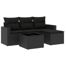 vidaXL 5 részes fekete polyrattan kerti kanapészett párnákkal (3218865) kerti bútor
