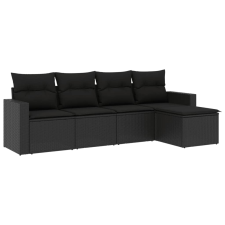 vidaXL 5 részes fekete polyrattan kerti kanapészett párnákkal (3218875) kerti bútor