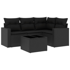 vidaXL 5 részes fekete polyrattan kerti kanapészett párnákkal (3218905) kerti bútor