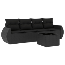 vidaXL 5 részes fekete polyrattan kerti kanapészett párnákkal (3221084) kerti bútor