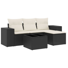 vidaXL 5 részes fekete polyrattan kerti kanapészett párnákkal (3222475) kerti bútor