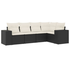 vidaXL 5 részes fekete polyrattan kerti kanapészett párnákkal (3222525) kerti bútor