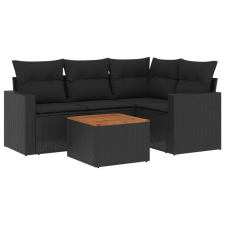 vidaXL 5 részes fekete polyrattan kerti kanapészett párnákkal (3224102) kerti bútor