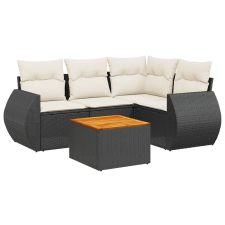 vidaXL 5 részes fekete polyrattan kerti kanapészett párnákkal (3224985) kerti bútor