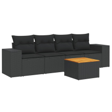 vidaXL 5 részes fekete polyrattan kerti kanapészett párnákkal (3225320) kerti bútor