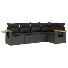 vidaXL 5 részes fekete polyrattan kerti kanapészett párnákkal (3226783) kerti bútor