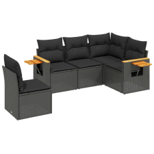 vidaXL 5 részes fekete polyrattan kerti kanapészett párnákkal (3226811) kerti bútor