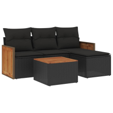 vidaXL 5 részes fekete polyrattan kerti kanapészett párnákkal (3227588) kerti bútor