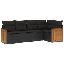 vidaXL 5 részes fekete polyrattan kerti kanapészett párnákkal (3227623) kerti bútor