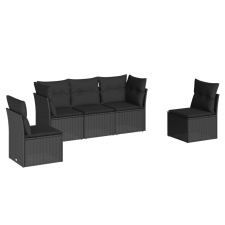 vidaXL 5 részes fekete polyrattan kerti kanapészett párnákkal (3249184) kerti bútor
