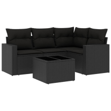 vidaXL 5 részes fekete polyrattan kerti kanapészett párnákkal (3251252) kerti bútor