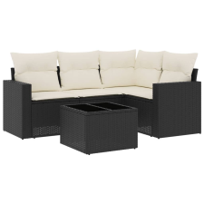 vidaXL 5 részes fekete polyrattan kerti kanapészett párnákkal (3251253) kerti bútor