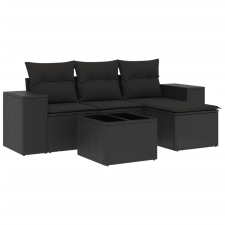 vidaXL 5 részes fekete polyrattan kerti kanapészett párnákkal (3254812) kerti bútor