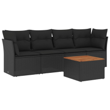 vidaXL 5 részes fekete polyrattan kerti kanapészett párnákkal (3255803) kerti bútor