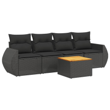 vidaXL 5 részes fekete polyrattan kerti kanapészett párnákkal (3257210) kerti bútor