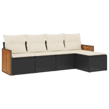 vidaXL 5 részes fekete polyrattan kerti kanapészett párnákkal (3259998) kerti bútor