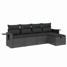 vidaXL 5 részes fekete polyrattan kerti kanapészett párnákkal (3263771) kerti bútor