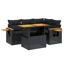 vidaXL 5 részes fekete polyrattan kerti kanapészett párnákkal (3271734) kerti bútor