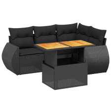 vidaXL 5 részes fekete polyrattan kerti kanapészett párnákkal (3272175) kerti bútor