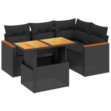 vidaXL 5 részes fekete polyrattan kerti kanapészett párnákkal (3273057) kerti bútor