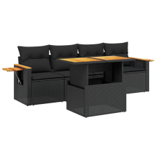 vidaXL 5 részes fekete polyrattan kerti kanapészett párnákkal (3273393) kerti bútor