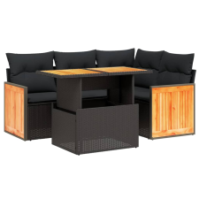 vidaXL 5 részes fekete polyrattan kerti kanapészett párnákkal (3273939) kerti bútor