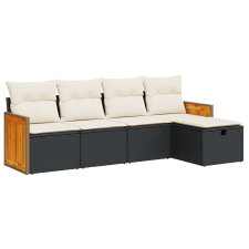 vidaXL 5 részes fekete polyrattan kerti kanapészett párnákkal (3326011) kerti bútor