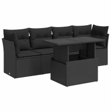 vidaXL 5 részes fekete polyrattan kerti kanapészett párnákkal (3326086) kerti bútor