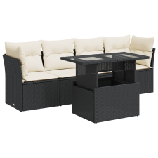 vidaXL 5 részes fekete polyrattan kerti kanapészett párnákkal (3326087) kerti bútor