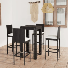vidaXL 5 részes fekete polyrattan kültéri bárszett párnákkal kerti bútor