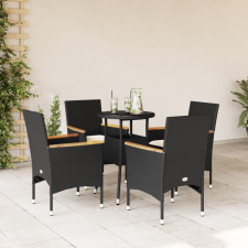 vidaXL 5 részes fekete polyrattan/üveg kerti étkezőgarnitúra párnákkal kerti bútor