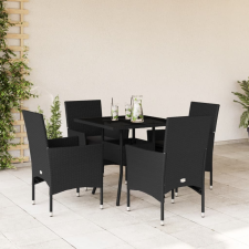 vidaXL 5 részes fekete polyrattan/üveg kerti étkezőgarnitúra párnákkal kerti bútor
