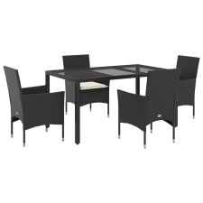 vidaXL 5 részes fekete polyrattan/üveg kerti étkezőgarnitúra párnákkal (3278539) kerti bútor