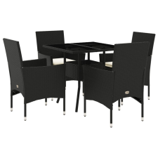 vidaXL 5 részes fekete polyrattan/üveg kerti étkezőgarnitúra párnákkal (3278600) kerti bútor