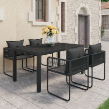 vidaXL 5 részes fekete PVC rattan kerti étkezőgarnitúra kerti bútor