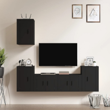 vidaXL 5 részes fekete szerelt fa TV-szekrényszett bútor