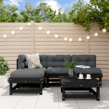 vidaXL 5 részes fekete tömör fa kerti ülőgarnitúra párnával kerti bútor