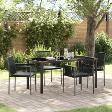 vidaXL 5 Részes Kerti Étkező Szett Párnákkal Fekete Poli Rattan kerti bútor