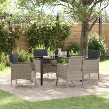 vidaXL 5 részes Kerti Étkező Szett Párnákkal Világosszürke Poli Rattan kerti bútor