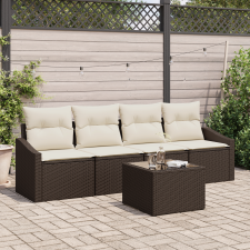 vidaXL 5 részes Kerti Sofa Szett Párnákkal Barna Poli Rattan kerti bútor