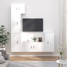 vidaXL 5 részes magasfényű fehér szerelt fa TV-szekrényszett bútor