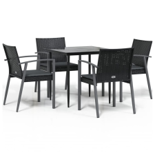 vidaXL 5-részes polyrattan és acél kerti étkezőgarnitúra párnával (3186972) kerti bútor