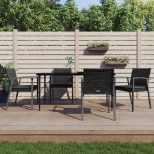 vidaXL 5-részes polyrattan és acél kerti étkezőgarnitúra párnával (3186979) kerti bútor