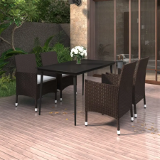vidaXL 5 részes polyrattan és üveg kerti étkezőgarnitúra párnákkal kerti bútor
