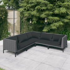 vidaXL 5-részes sötétszürke polyrattan kerti bútorszett párnákkal kerti bútor