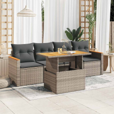 vidaXL 5 részes szürke polyrattan akácfa kerti ülőgarnitúra párnákkal kerti bútor