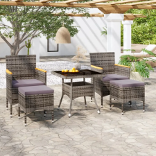 vidaXL 5 részes szürke polyrattan és edzett üveg kerti étkezőgarnitúra kerti bútor