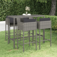 vidaXL 5 részes szürke polyrattan kerti bárszett párnákkal kerti bútor