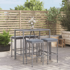 vidaXL 5-részes szürke polyrattan kerti bárszett párnákkal kerti bútor